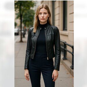 NWT Spanx  Leather-Like Moto Jacket Vegan Faux Zip Front Luxe Black 20390R